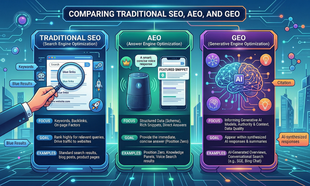 How AEO Differs From Traditional SEO and GEO