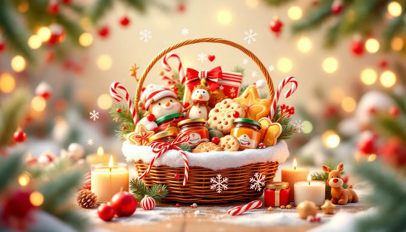 A beautifully arranged DIY gift basket, perfect for last minute christmas gifts.