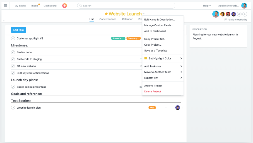 project management tools - asana