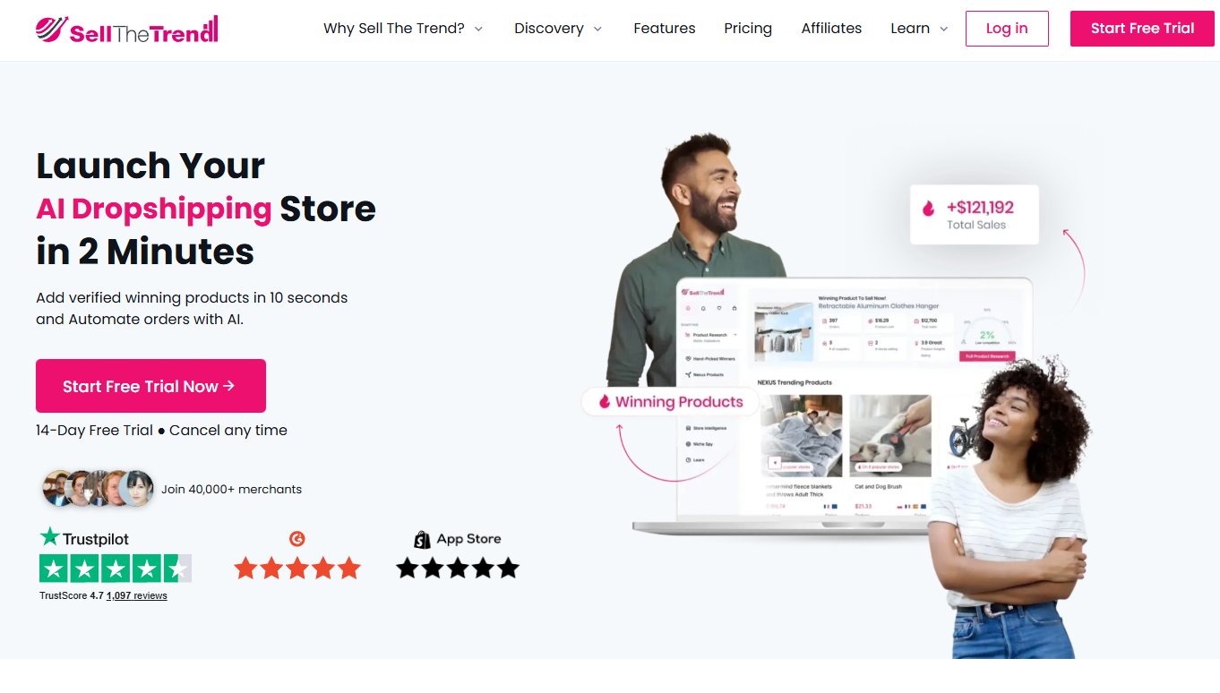 sell the trend call to action homepage screenshot