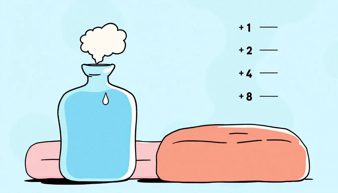 An illustration showing how long does a hot water bottle stay hot and its heat retention properties.