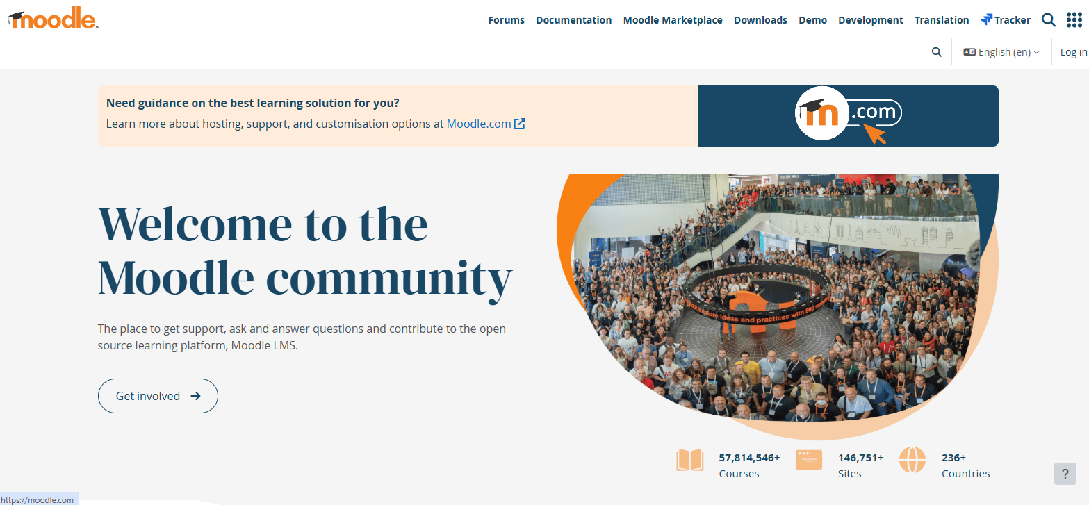 Moodle learning management system supporting online learning, course management, collaboration, and personalized education for schools and universities.