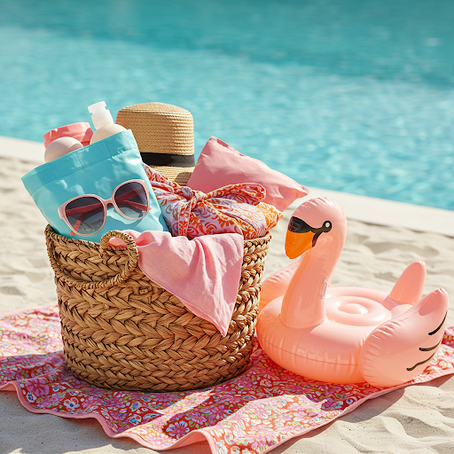 Does mama want to visit the beach? Give her a basket of pool items like sunglasses, towel and a great book to read