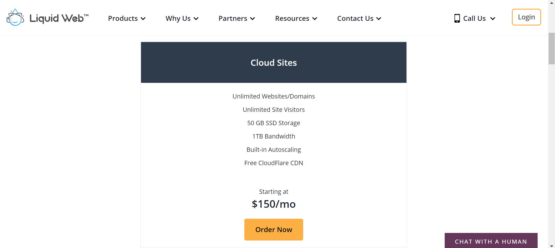 Screenshot of Cloud Sites plan