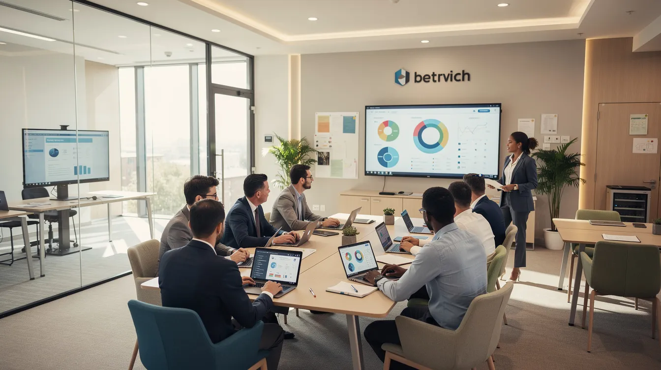 A diverse team of professionals collaborating in a modern training facility. They are engaged in activities related to an apprenticeship program focused on automation and mechanical systems.