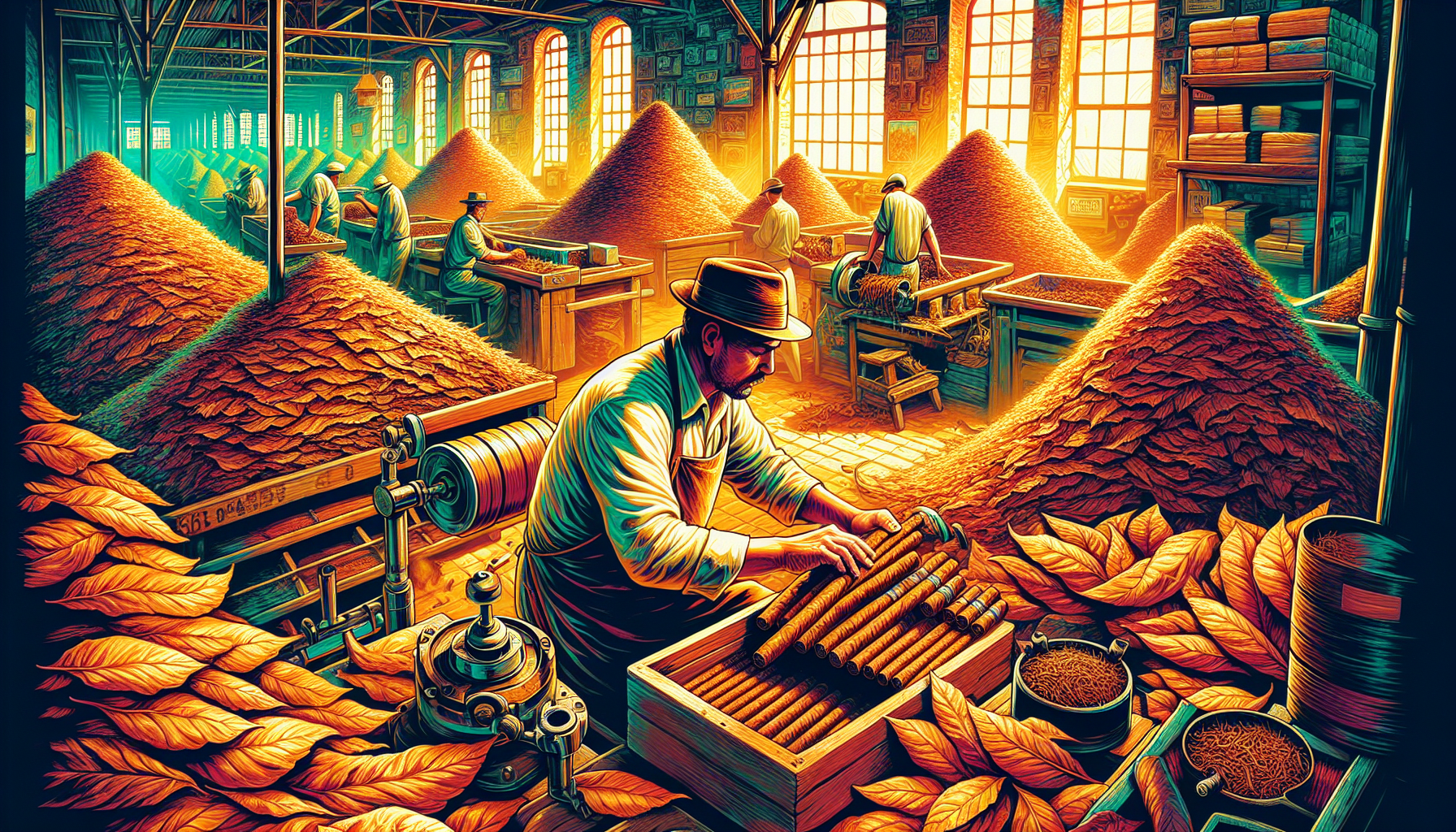 An illustration representing the legacy of Don Pepin Garcia, showcasing the craftsmanship of cigar making.