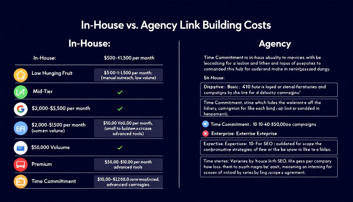 A comparison chart of in-house vs. agency link building costs.