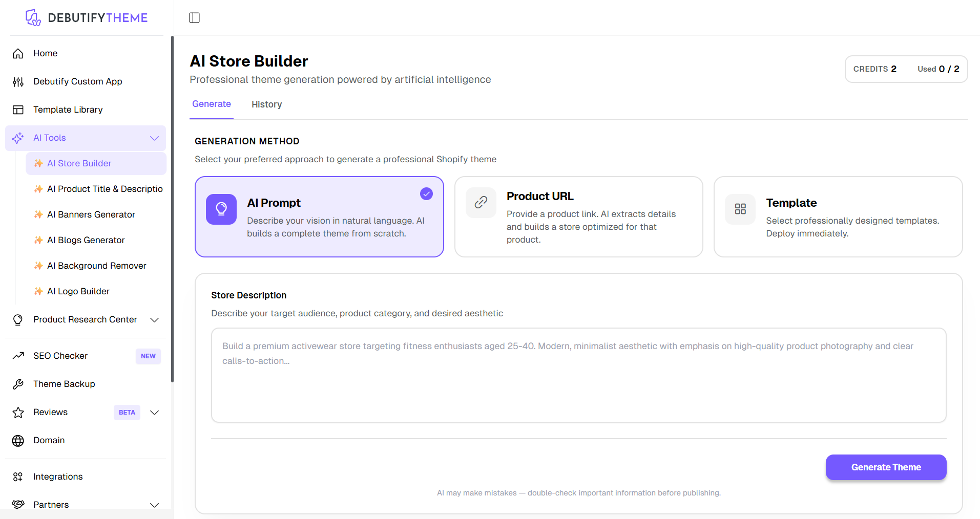 Debutify’s AI Store Builder