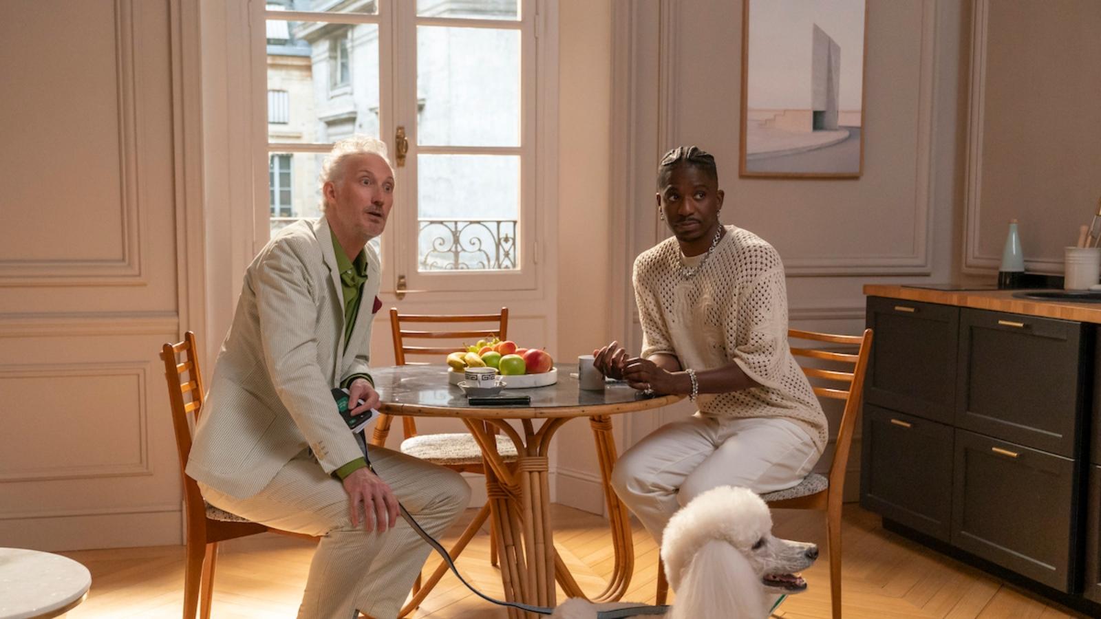 Bruno Gouery as Luc and Samuel Arnold as Julien in Emily in Paris Season 6