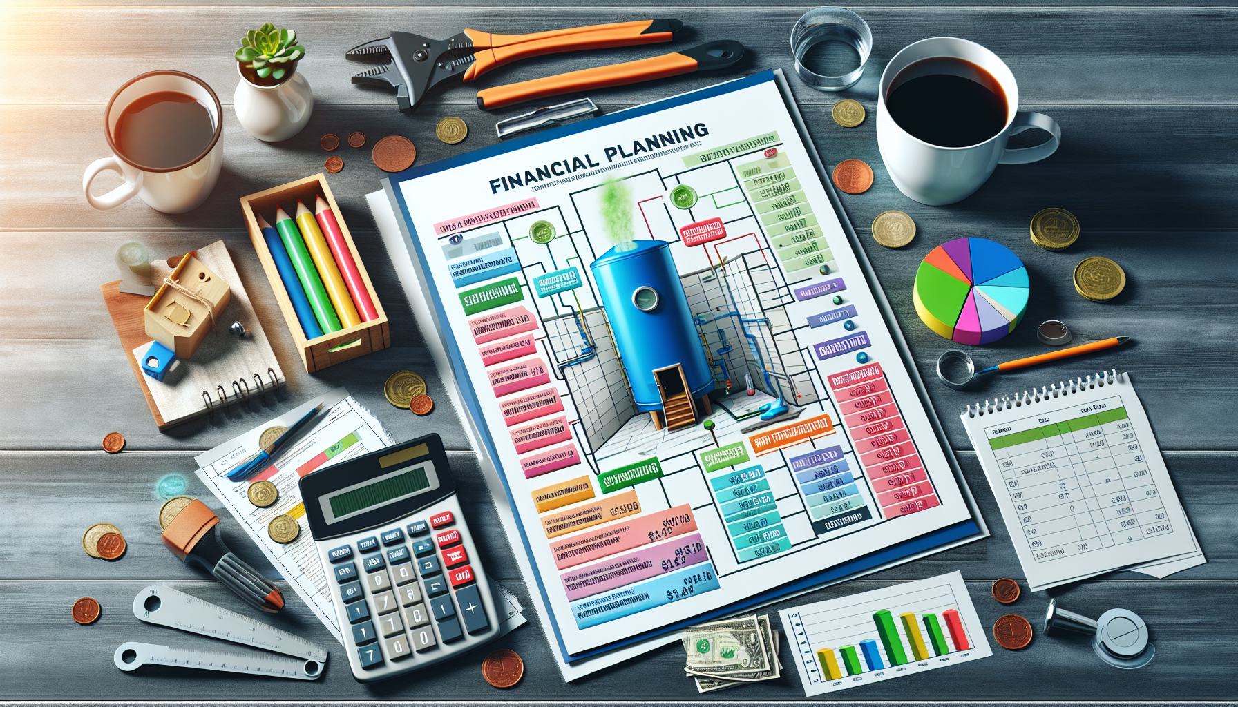 An illustration of financial planning for hot water system installation.