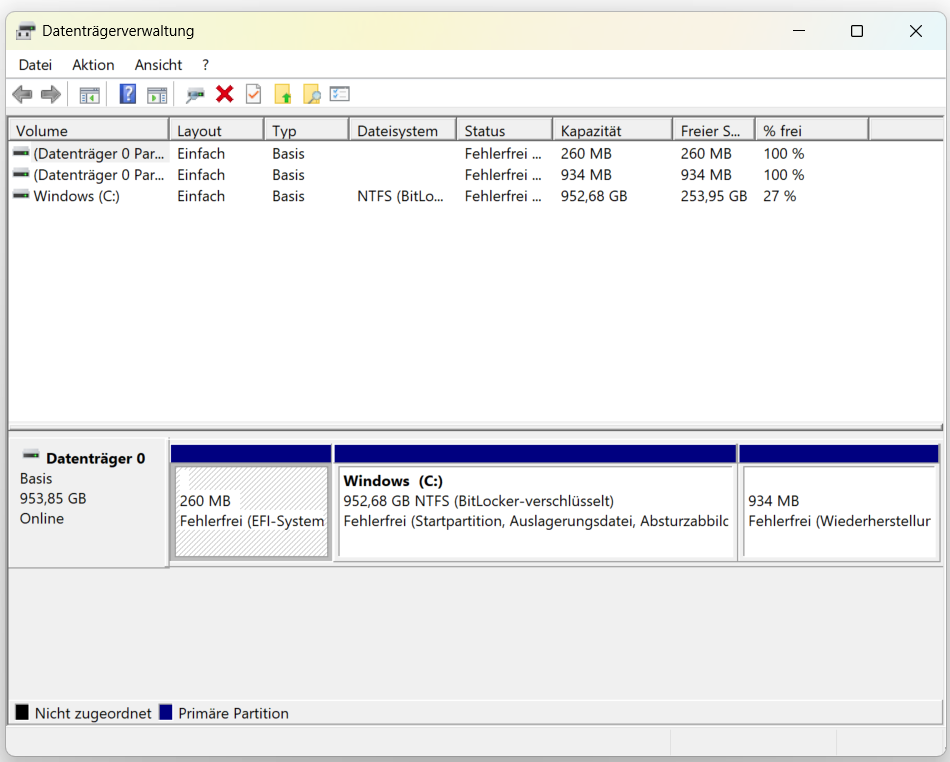 Screenshot der Datenträgerverwaltung: Partitionen einfach erstellen und verkleinern