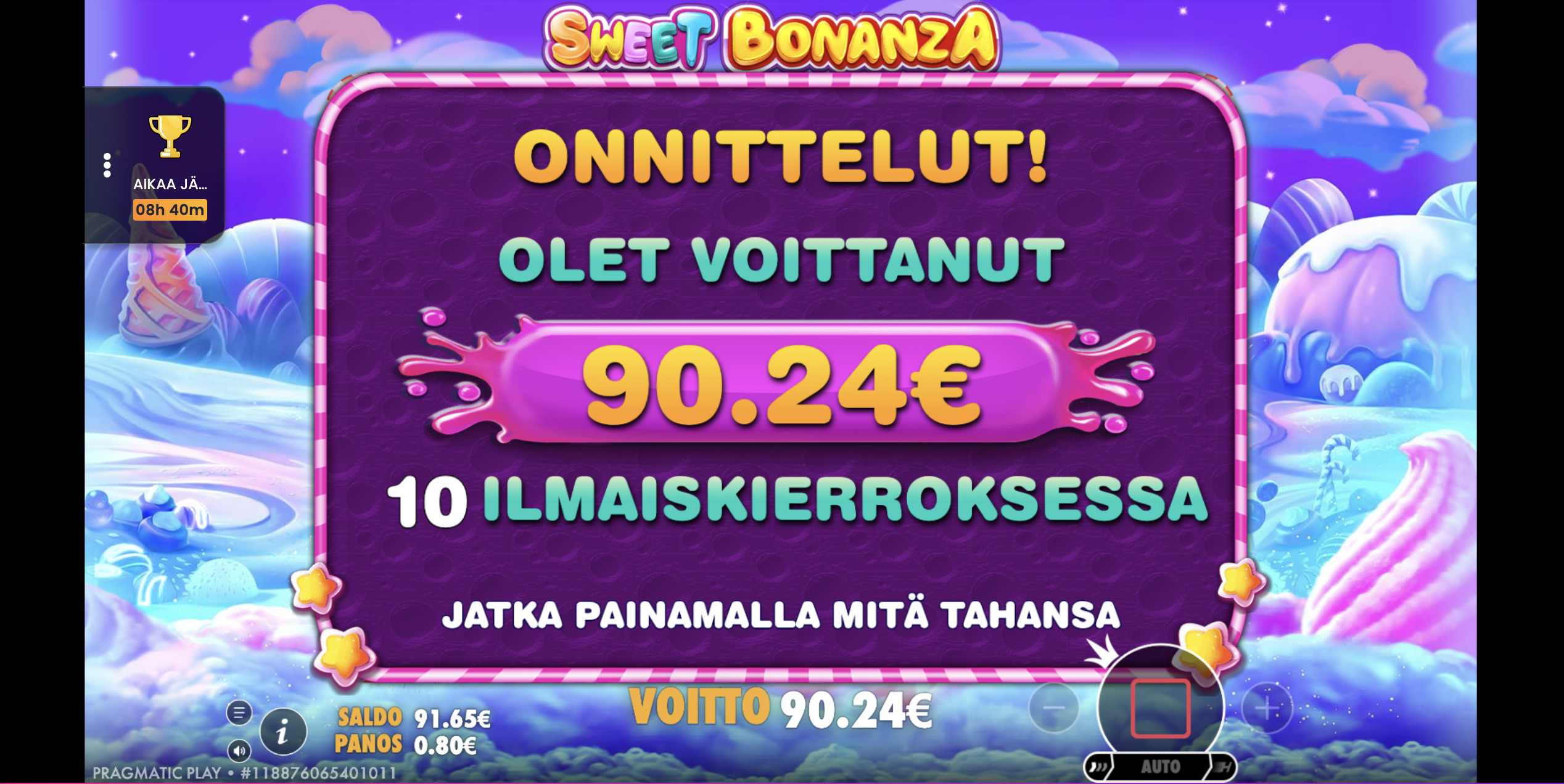 90,24 euron voitto Sweet Bonanzasta Berriez-sivustolla