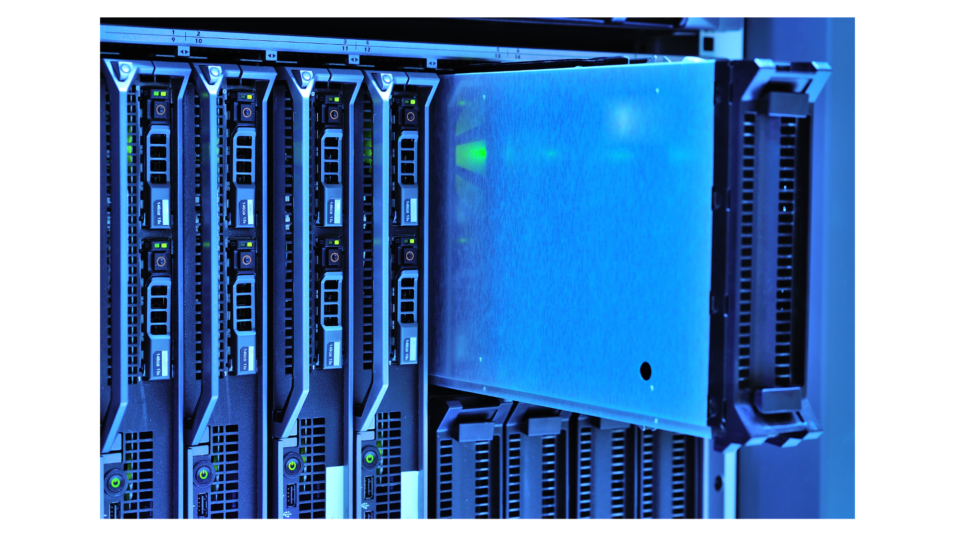 A high-capacity storage server setup showcasing multiple drive bays and a network attached storage system.