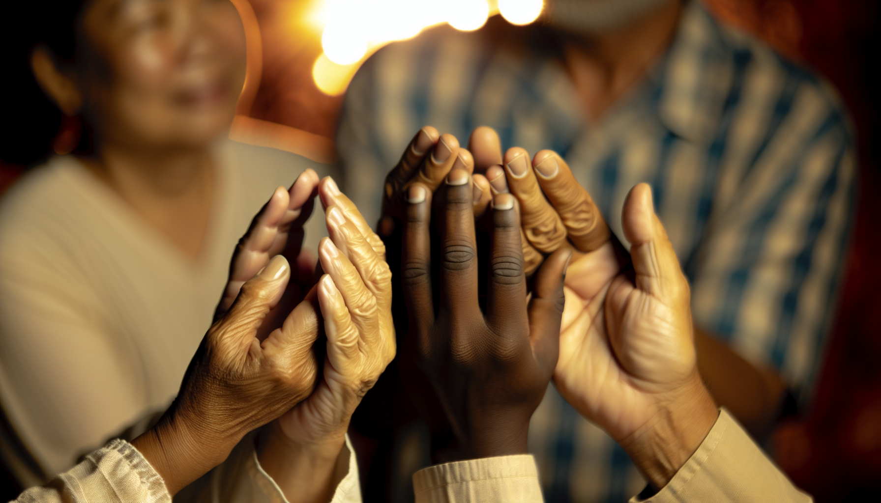 Hands reaching out in prayer for loved ones' health