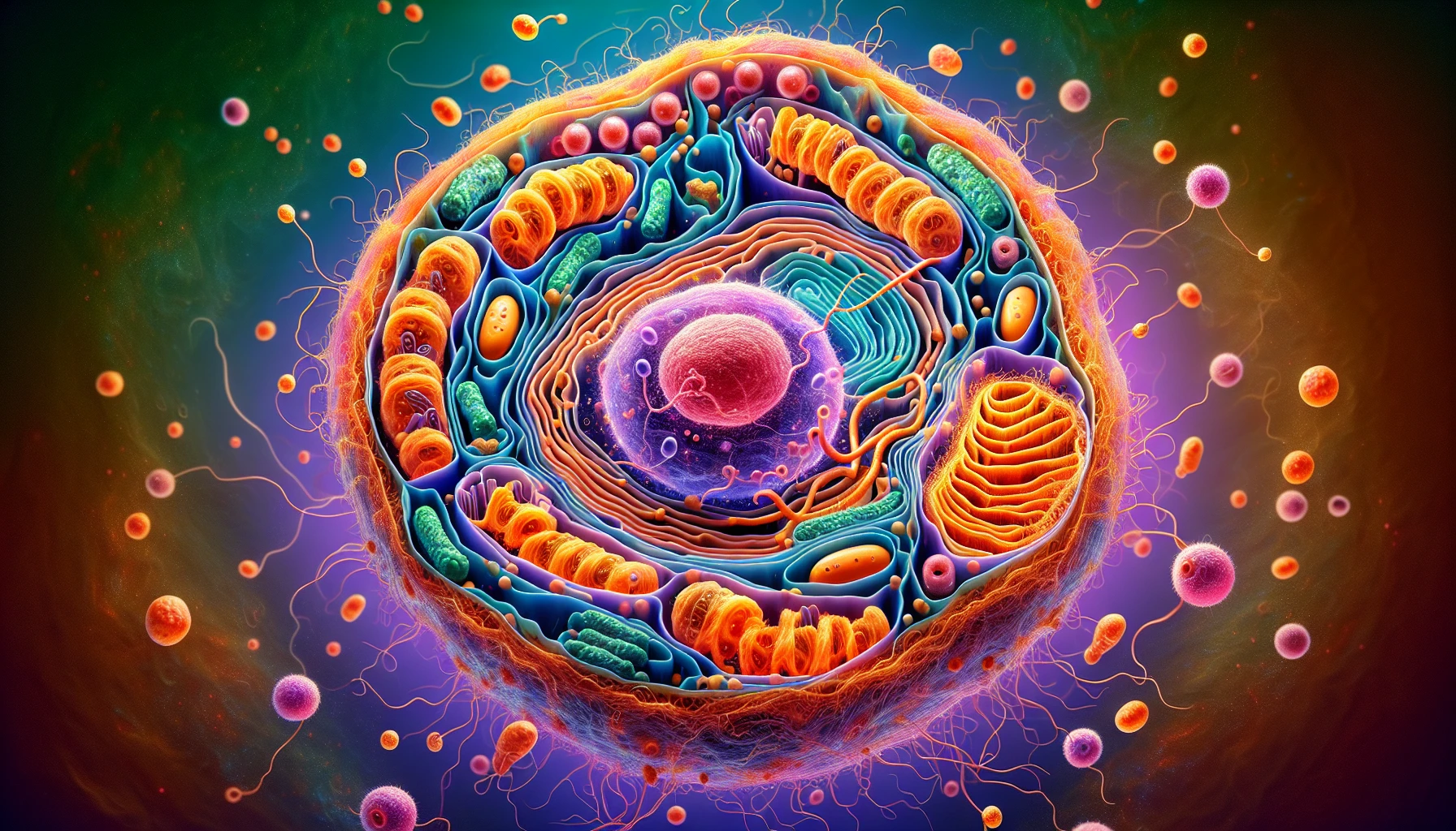 Illustration of cellular organization and metabolic processes