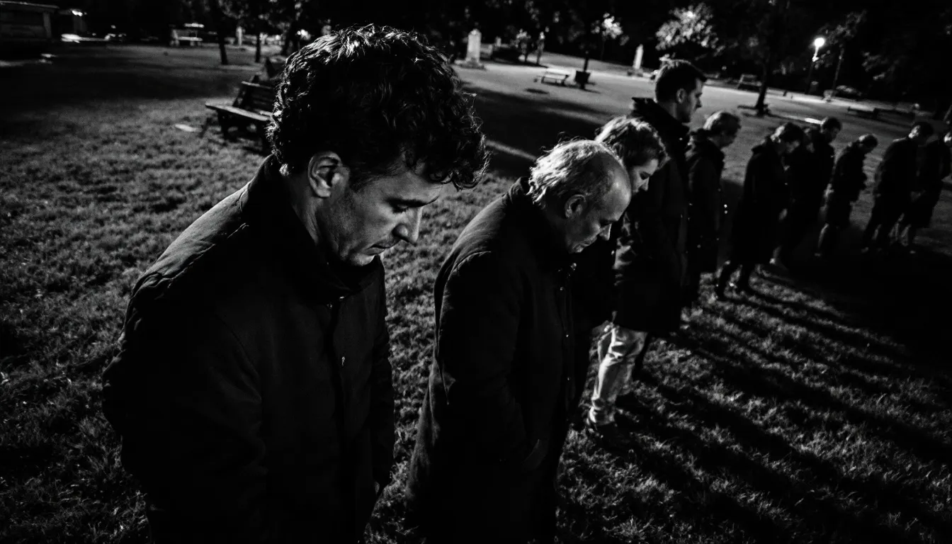 Emotionale Aspekte einer stillen Beerdigung, dargestellt durch trauernde Menschen.