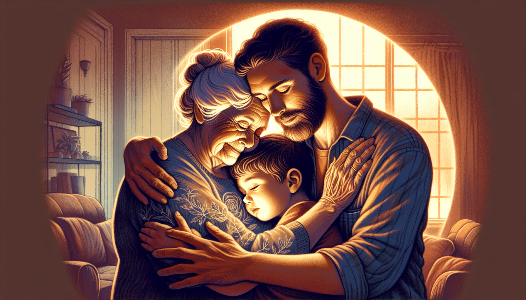 Familie, die sich vertrauensvoll umarmt