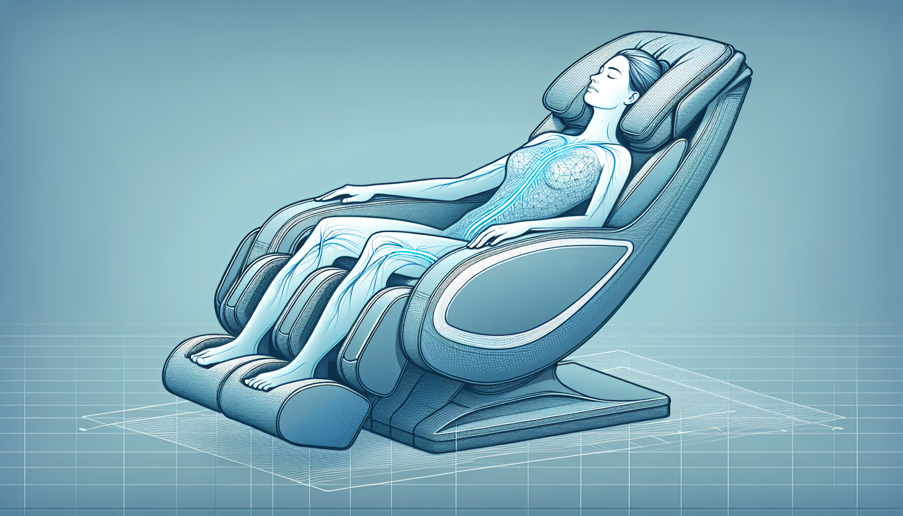 A massage chair in zero gravity mode, elevating the legs above heart level for improved blood circulation