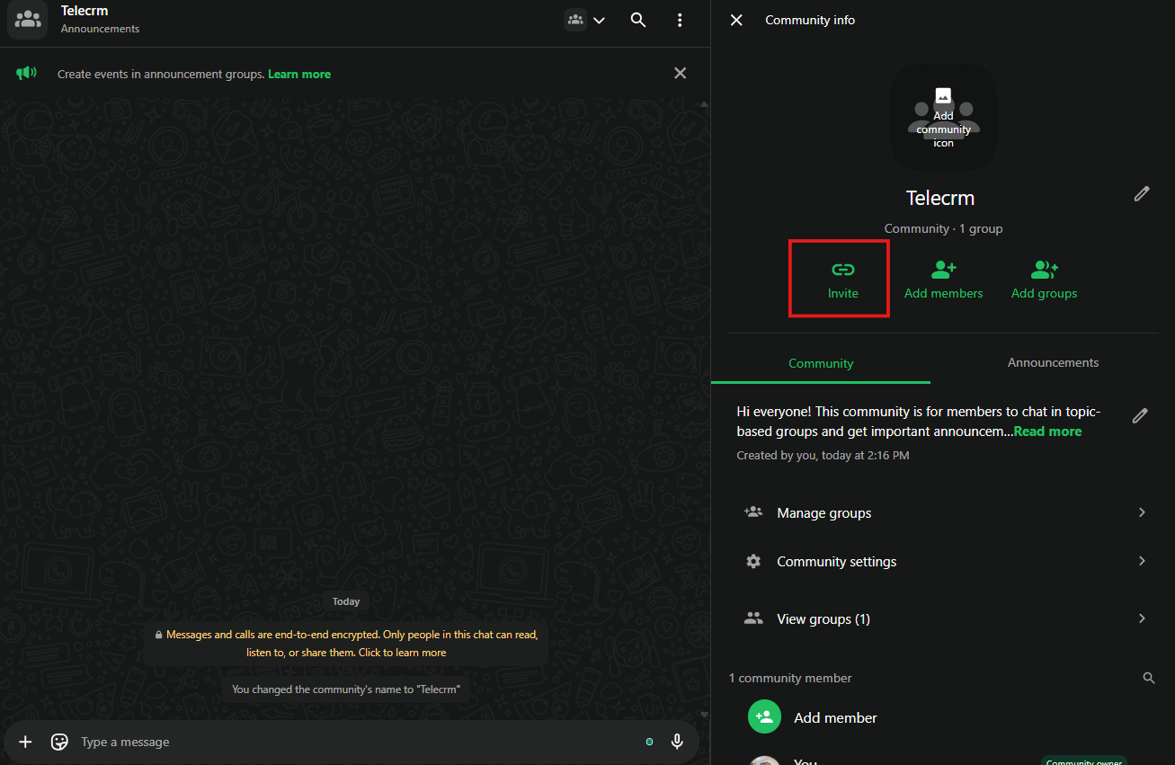 Imvite members to whatsapp community