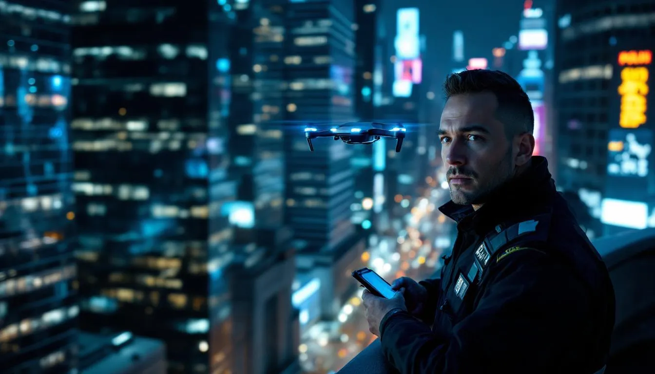 A police officer using a drone for search and rescue operations.