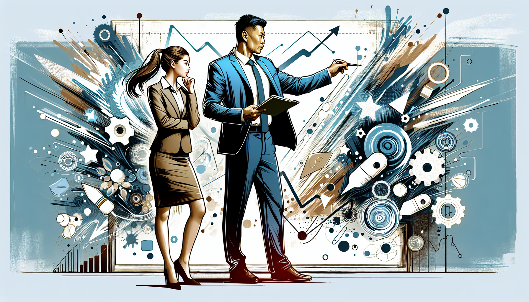 Illustration of a sales manager providing coaching to a team member