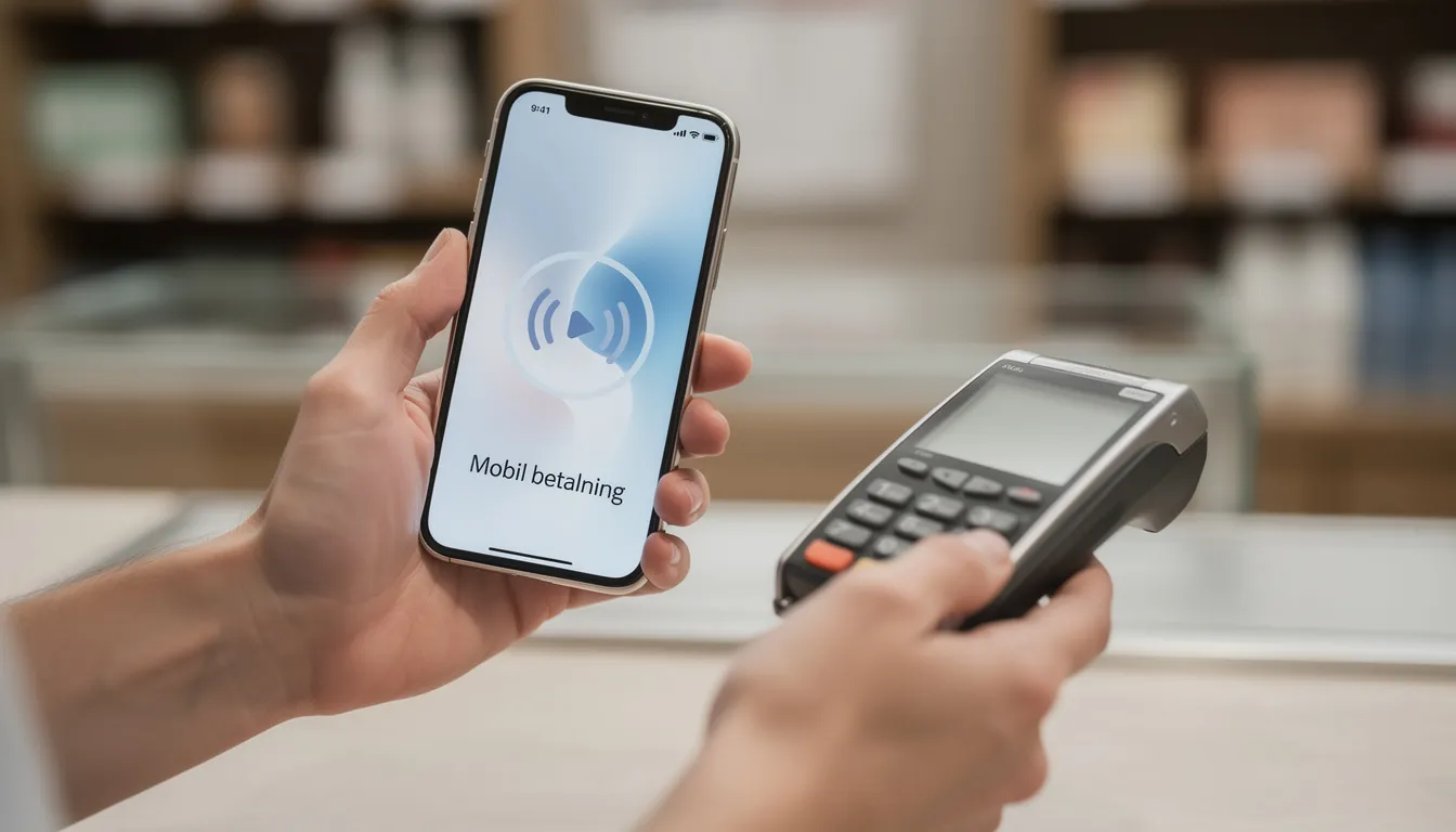 En person håller en smartphone och genomför en mobil betalning, vilket visar hur enkelt det är att använda PayPal som betalningsmetod för insättningar och uttag hos ett casino. Denna metod erbjuder en säker och snabb lösning för att sätta in pengar på ditt PayPal-konto.