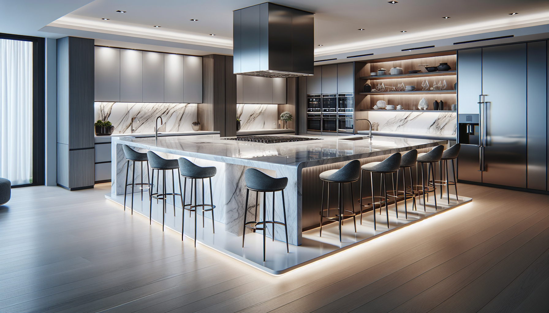 Functional and visually striking customized kitchen island in luxury modern kitchen design