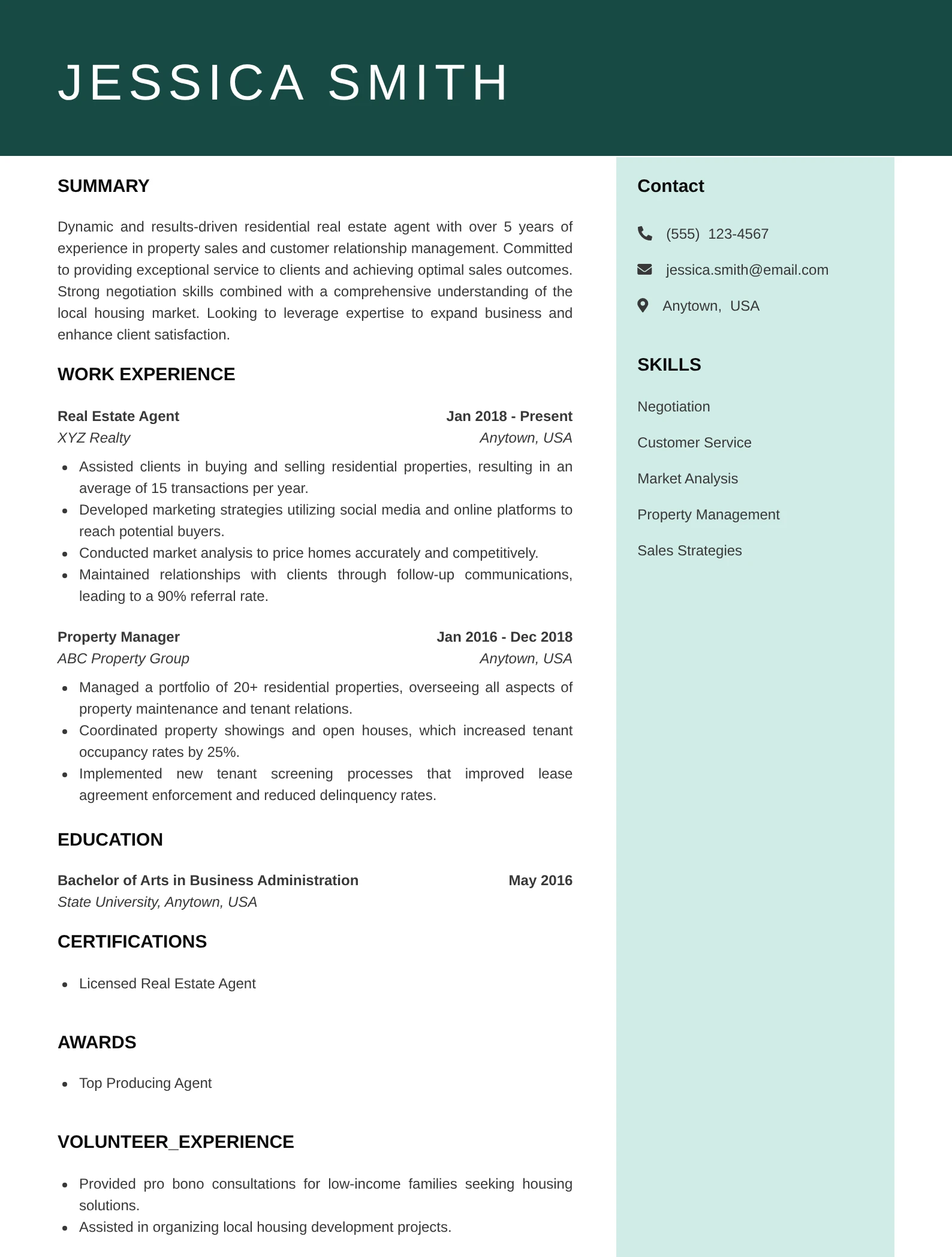 Residential Real Estate Resume
