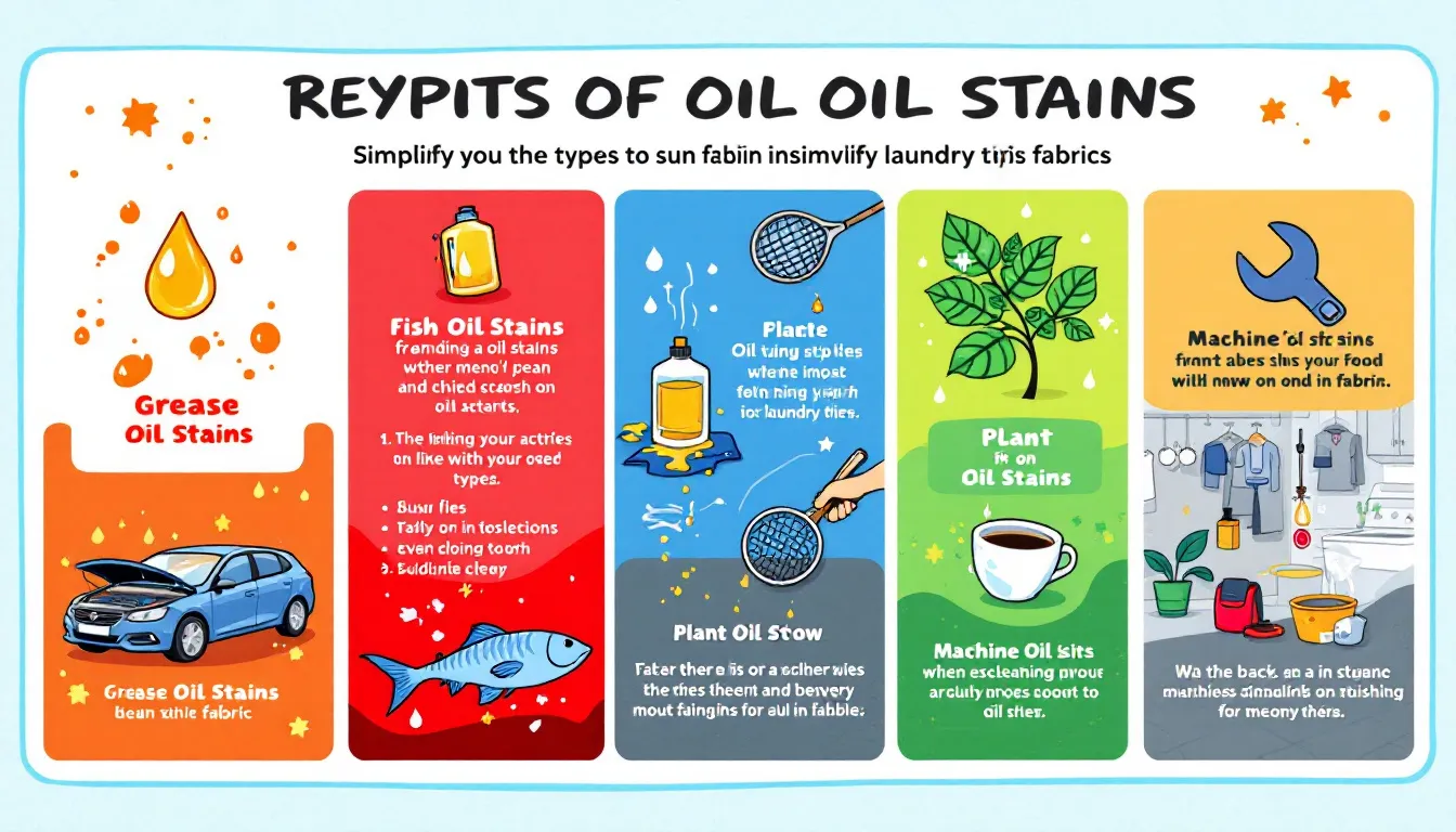 An illustration showing various types of oil stains on fabric, emphasizing their stubborn nature.