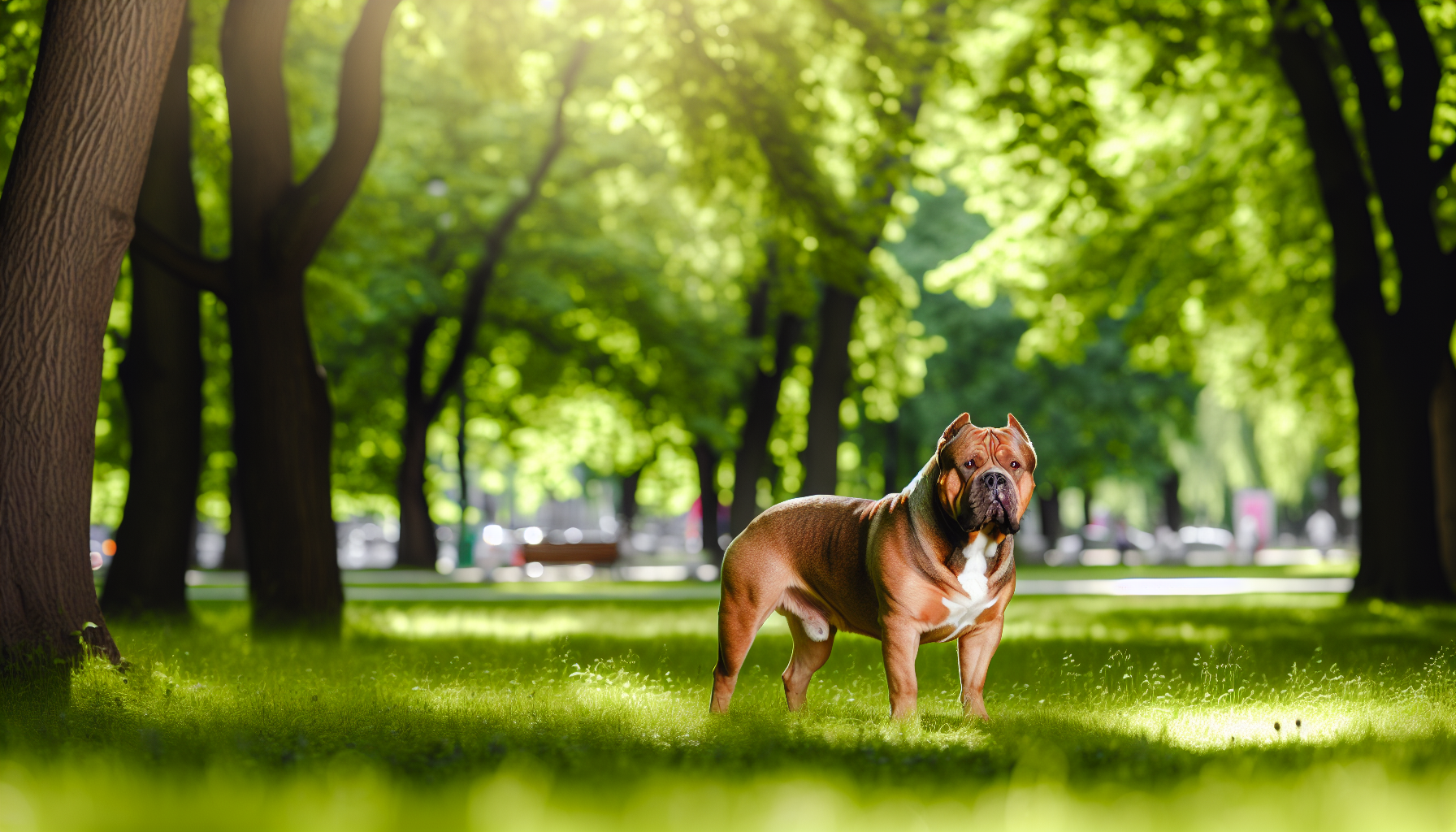 XL Bully breed standing in a park
