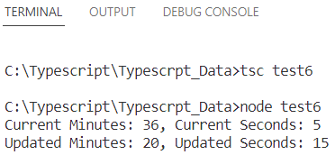 Output of example code showing time represented by different minutes and seconds methods