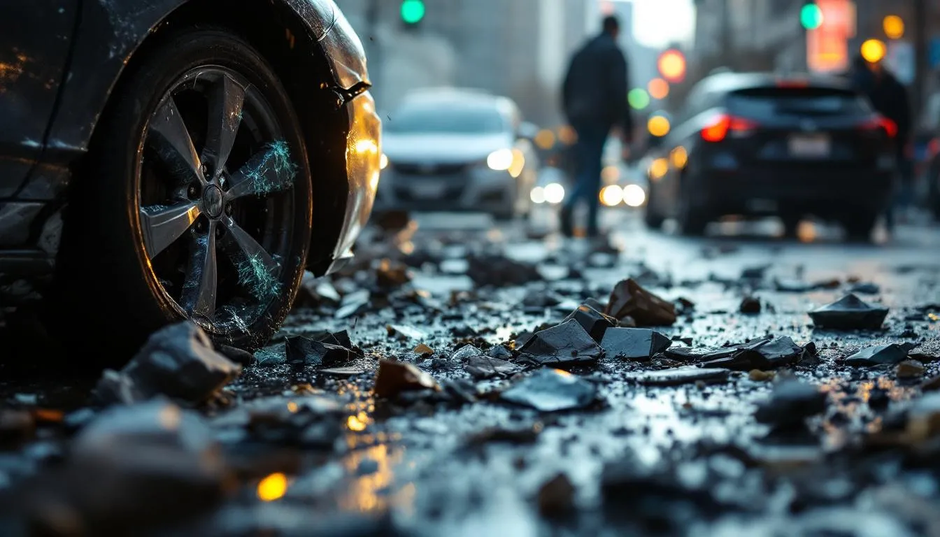 A blurred image of a car crash scene illustrating common causes of car accidents in Denver.