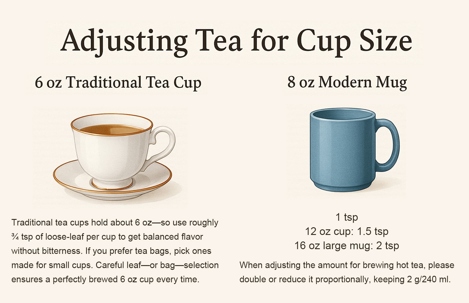 Adjust the amount of tea by cup size