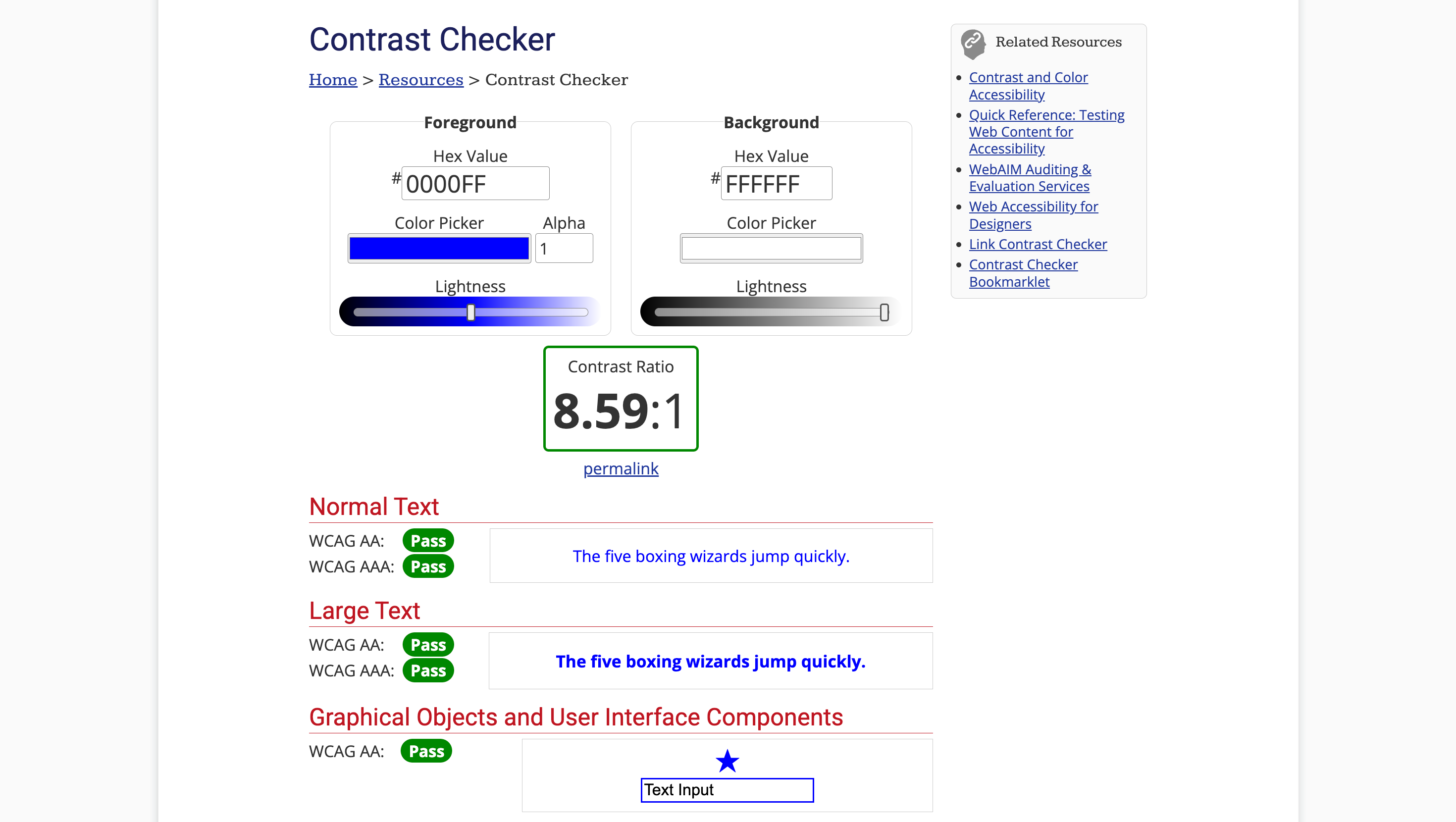 Running palettes through a tool like WebAIM’s contrast checker