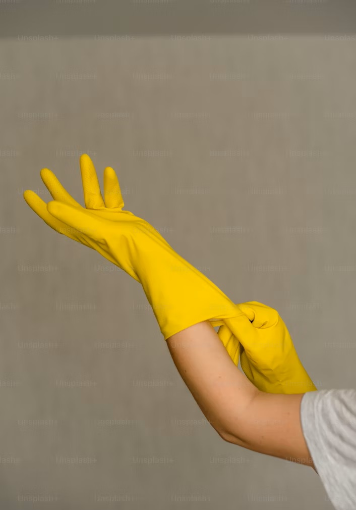 Rubbers gloves for cleaning stubborn residue on door handles