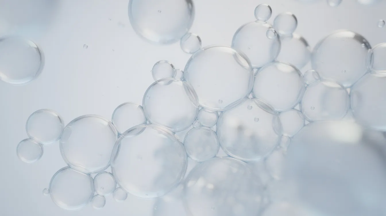 The image depicts microscopic spherical liposome structures suspended in a clear liquid, which may be related to methylation processes and cellular health. These liposomes could potentially play a role in delivering methyl donors like trimethylglycine (TMG) and support various biochemical pathways, including those involved in gene expression and energy production.