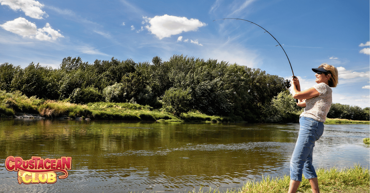 A woman fishing in the spring 