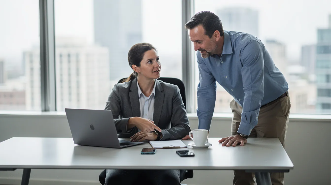 An IT consultant is assisting a business user with their laptop, focusing on enhancing office management skills and effective business communication. They are discussing how to manage emails using Microsoft Outlook, ensuring the user gains practical knowledge for successful completion of their tasks.