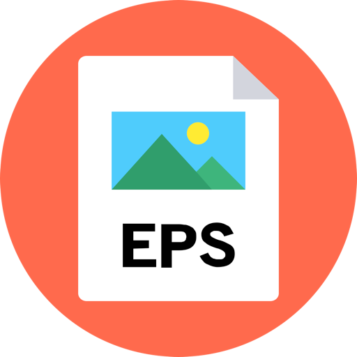 L'image montre le symbole du format EPS. Les lettres EPS sont écris sur un fond rond de couleur orange
