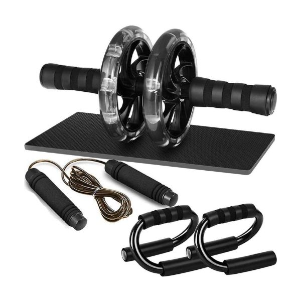 Bodylastics PP Abs Roller Wheel with Anti-Skid Knee Pad, Adjustable Jump Rope & Pushup Stands