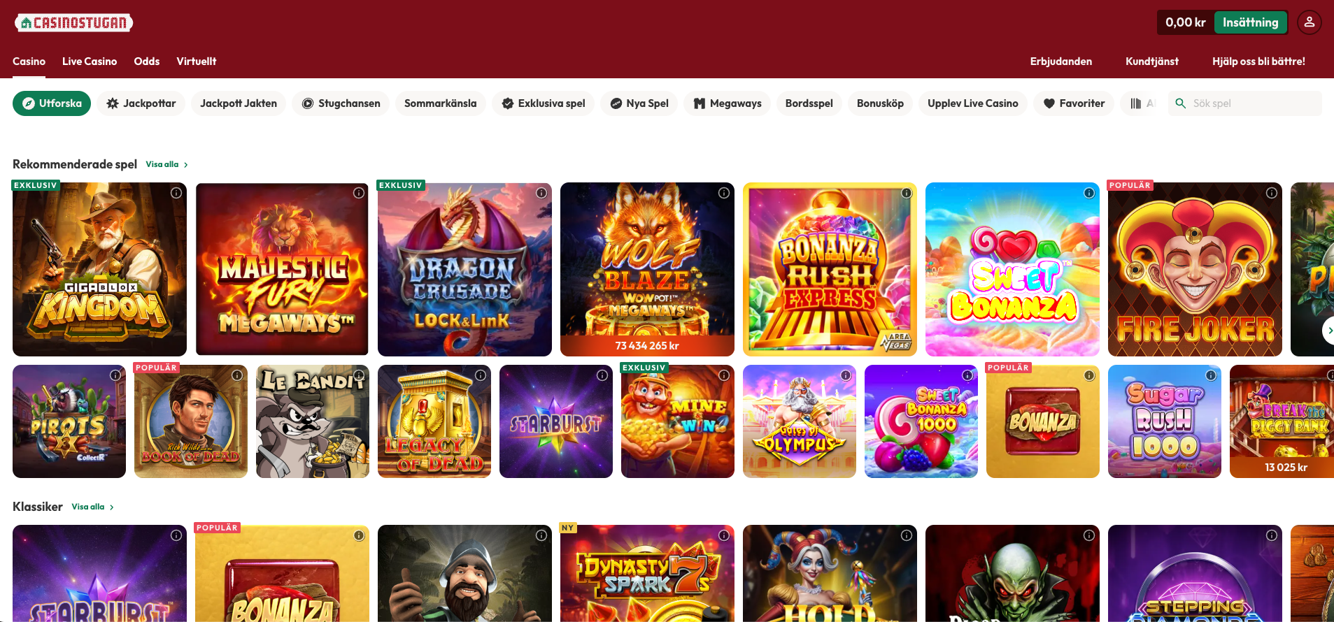 Casinostugan spelutbud