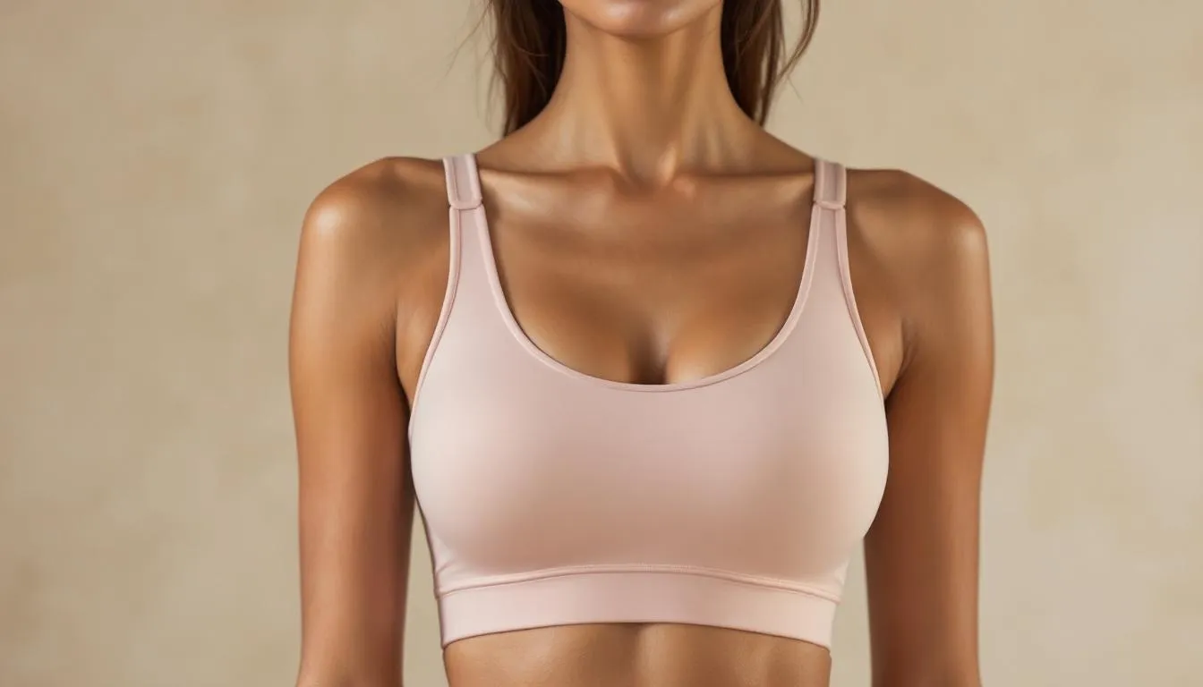 A sporty wireless bra designed for active wear.