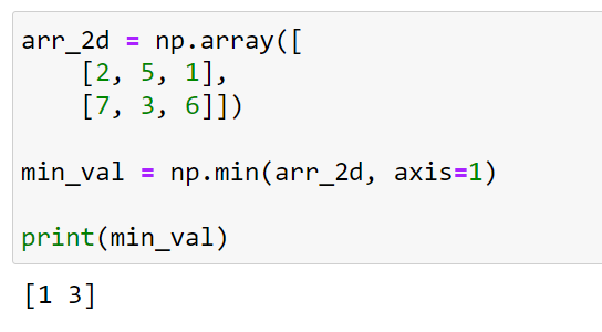 Using the min() function on 2D numpy array to objects min