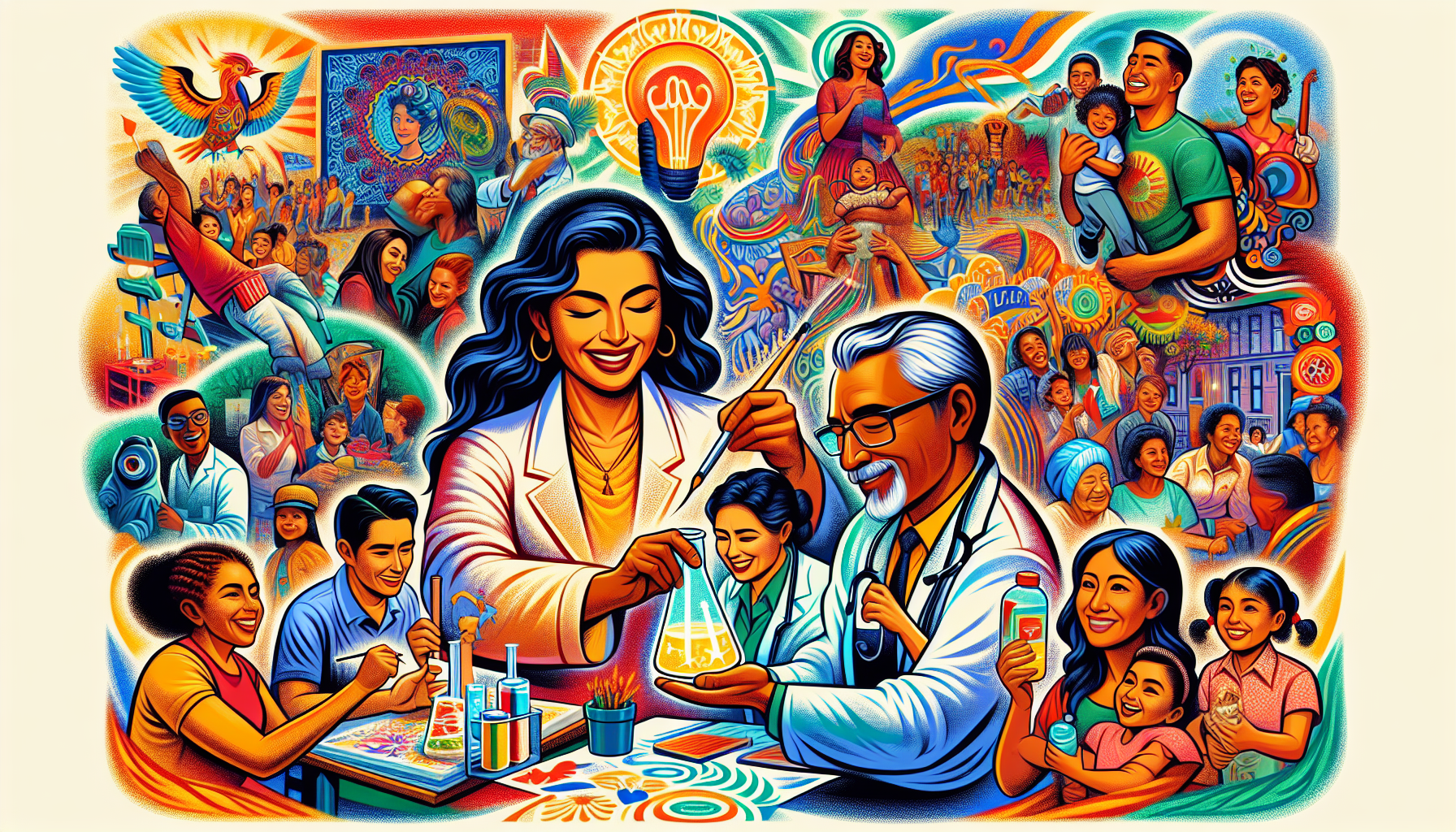 An illustration showcasing the contributions of Hispanic Americans to society.