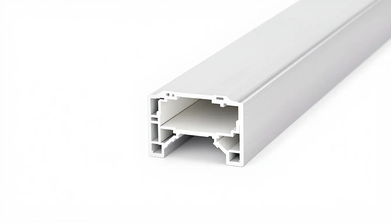 Close-up van een aluminium profiel met isolerende thermische onderbreking, dat zorgt voor een hoge isolatiewaarde en uitstekende prestaties. Dit profiel is ideaal voor moderne aluminium schuifpuien en biedt een strakke afwerking en ruimtebesparende oplossing voor elke woning.