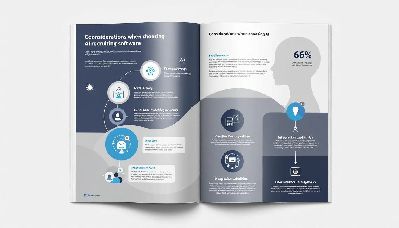 An infographic detailing considerations when choosing AI recruiting software.