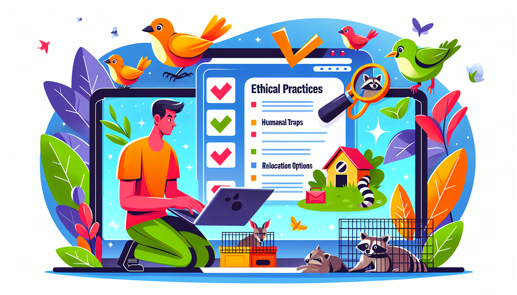 An illustration depicting the selection of a professional wildlife removal service.