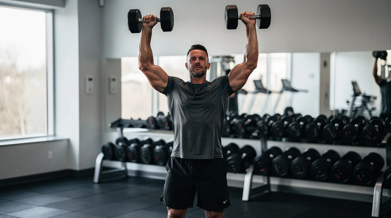 A man is lifting dumbbells in a gym, focusing on his strength training routine to support his weight loss journey. This scene emphasizes the importance of regular physical activity and a healthy diet for effective weight management.