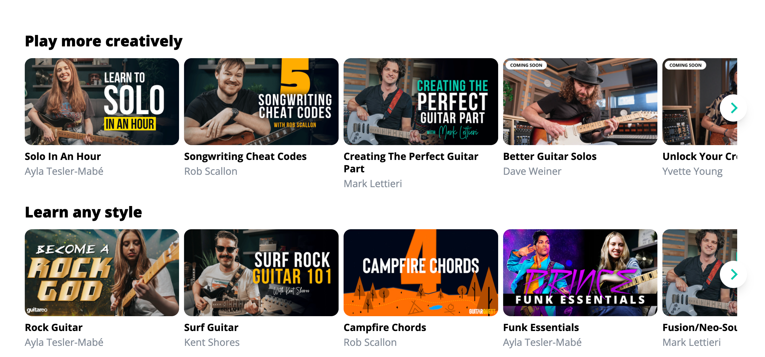 A screenshot from Guitareo online guitar lessons.