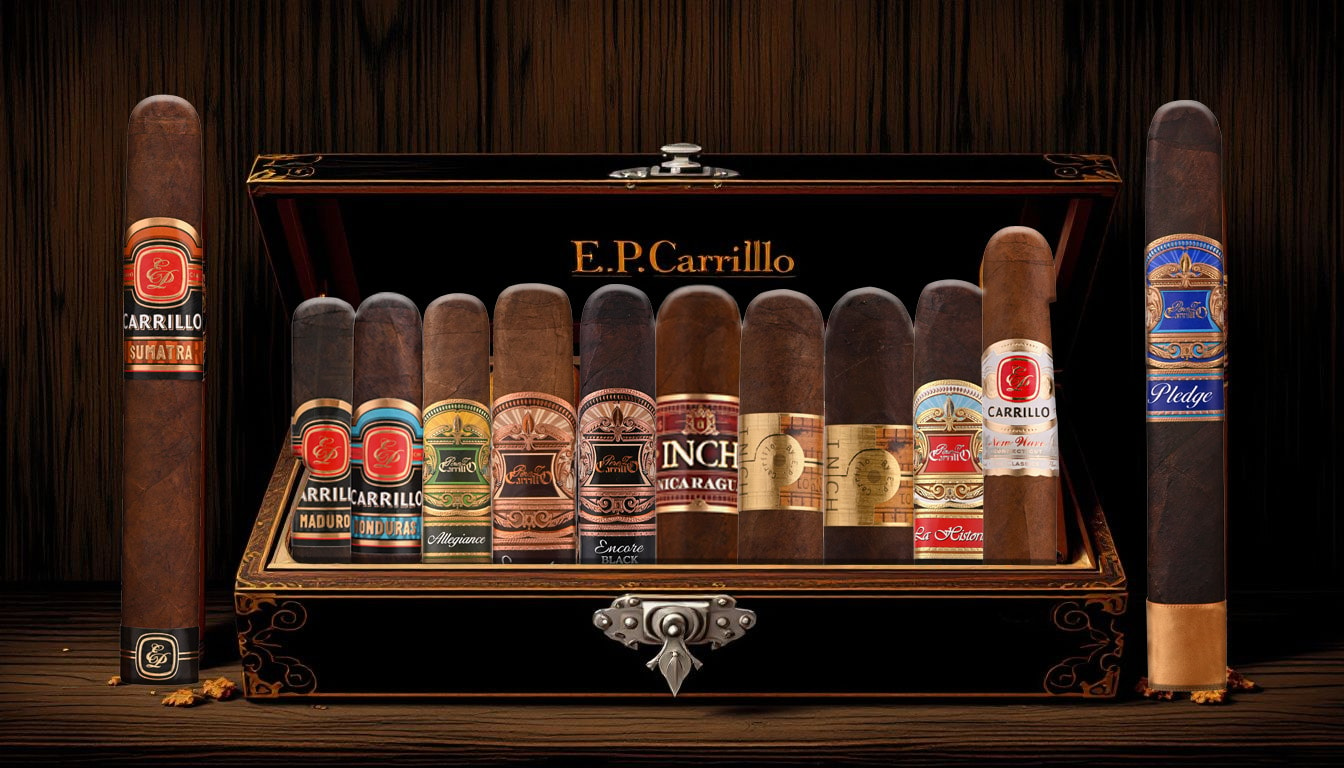 An assortment of E.P. Carrillo cigars displayed elegantly.